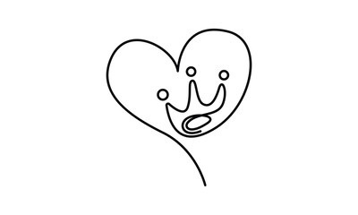 Heart with Crown Continuous One Line Drawing love royalty