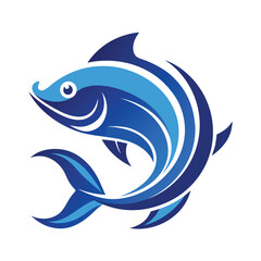 Minimalist blue fish logo design