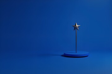 Silver Star on Stand Against Blue Background