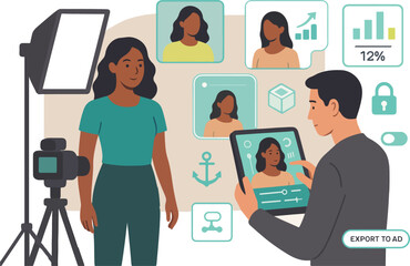 Augmented Reality Campaign Studio with Filter Controls &mdash; UI Illustration Vector