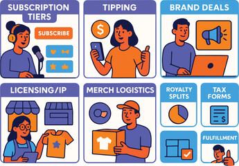Creator Economy Revenue Streams &mdash; Subscriptions, Brand Deals & IP UI Vector
