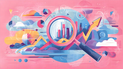 Magnifying Glass Reveals Upward Trend in Abstract Financial Data Visualization