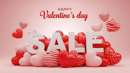 Happy valentine's day sale with white text and heart shapes