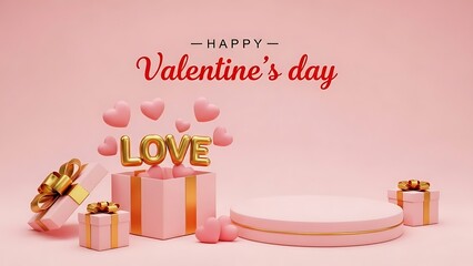 Valentine's day love gift box with heart shapes and golden letters