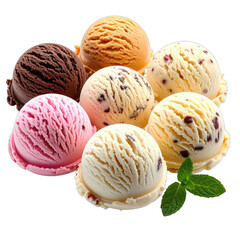 A visually appealing arrangement of assorted ice cream scoops against a stark black background.