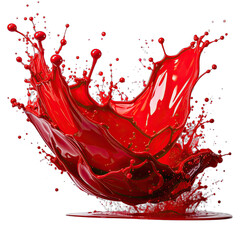Vibrant red liquid dynamically splashing upwards against a stark black background.