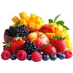Vibrant assortment of fresh, colorful fruits against a stark black background.
