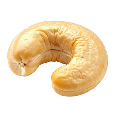 A single, perfectly roasted cashew nut isolated against a deep black background.