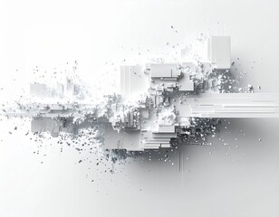 Fototapeta premium Abstract Geometric Explosion of White and Gray Cubes and Particles on White Background
