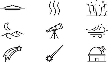 Set of simple vector icons on themes of nature, astronomy, and celestial events