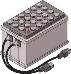 Power source illustration: A detailed illustration showcases a sleek, technological power source, featuring a grid of circular elements and connected cables.