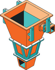 Industrial Hopper: An artistic illustration showcasing an industrial hopper, a crucial component in processing materials within factories and manufacturing plants.