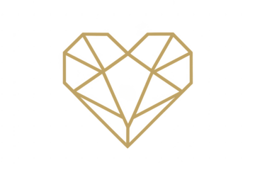 Golden geometric heart line art symbol on transparent background