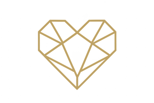 Golden geometric heart line art symbol on transparent background - Powered by Adobe