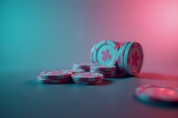 Stacked Casino Chips Under Dramatic Lighting