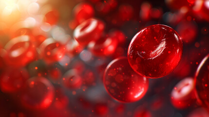 red blood cells flowing through vein, haemoglobin, anaemia concept, women's menstrual health, 3d medical healthcare