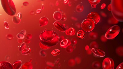red blood cells flowing through vein, haemoglobin, anaemia concept, women's menstrual health, 3d medical healthcare