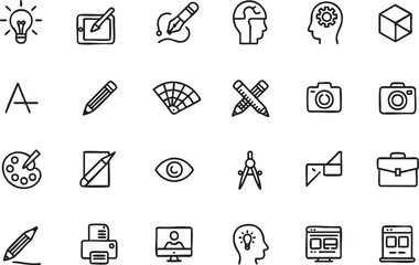 Collection of creative design icons for various concepts and tools