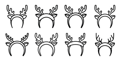 christmas santa reindeer headband outline icon set. Holiday Icons illustration.