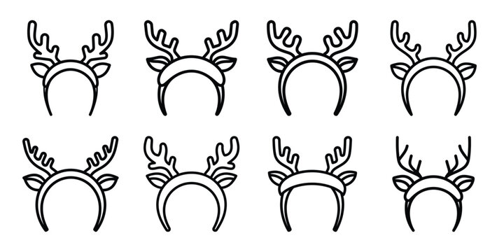 christmas santa reindeer headband outline icon set. Holiday Icons illustration.
