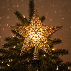 Golden Jeweled Christmas Tree Star Topper