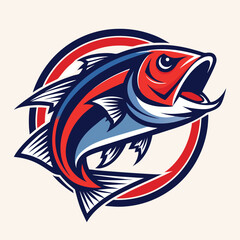 Bold dynamic fishing logo design with vibrant colors