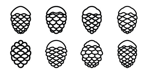 christmas snowy tree pinecone outline icon set. Holiday Icons illustration.