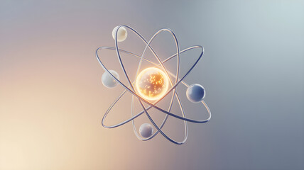 Glowing atom model representing science and technology