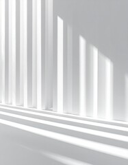 Abstract White Architectural Space With Strong Sunlight And Shadows Creating Geometric Patterns
