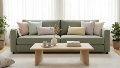 Modern Living Room Green Sofa Interior