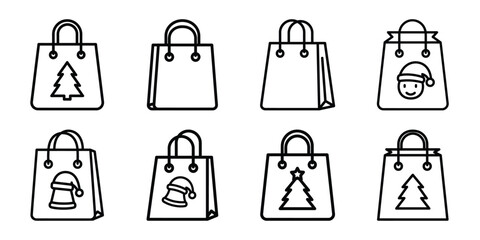 christmas shopping bag outline icon set. Holiday Icons illustration.