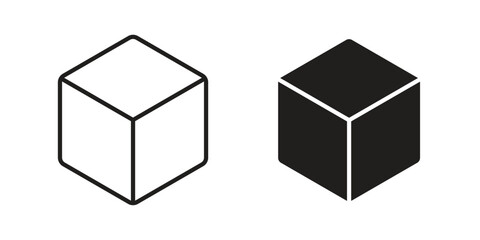 Cube icons illustration, line art, glyph style vectors