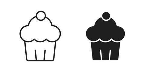 Cupcake icons illustration, line art, glyph style vectors