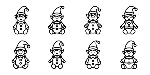 christmas elf toy outline icon set. Holiday Icons illustration.