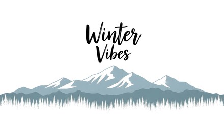 Serene snowy mountain landscape with winter vibes text