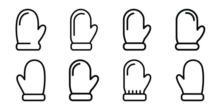 christmas mitten glove outline icon set. Holiday Icons illustration.