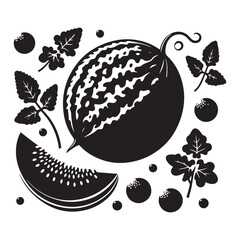 Muskmelon or Watermelon Silhouette with Slice Vector