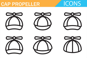 Propeller cap icon set in thin line outline style, toy beanie hat symbols collection for kids fashion, playful headwear illustration isolated on white background