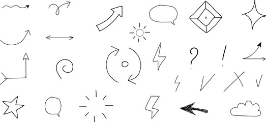 Collection of hand drawn doodle icons and sketchy design elements