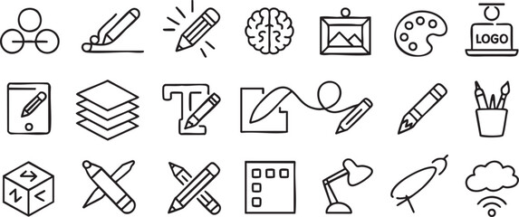 Collection of creative design icons for various business needs