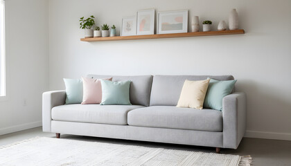 Modern Grey Sofa with Pastel Pillows