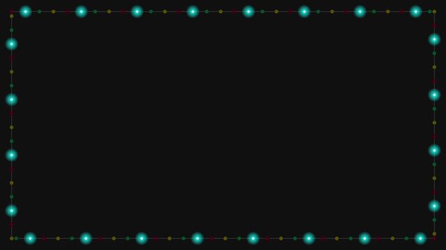 Neon Christmas lights border, glowing festive frame on dark background