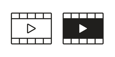 Fototapeta premium Film icons illustration, line art, glyph style vectors