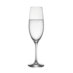 A champagne flute, filled with bubbly liquid, against a stark black backdrop