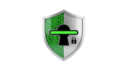 Digital technology security shield icon with circuit board pattern