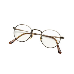 Close-up of classic, round eyeglasses, angled slightly to the right, isolated