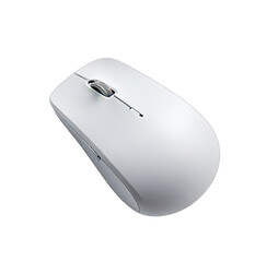 Modern, sleek, and minimalist white wireless computer mouse on a black background