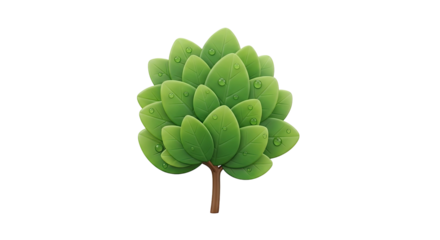 Stylized green tree leaves with dew drops natural growth element