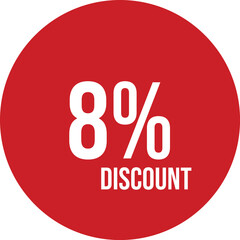 8% discount icon vector red circle with white text