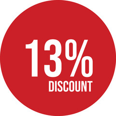 13% discount icon vector red circle with white text